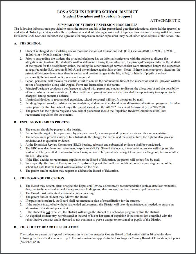Summary of Student Expulsion Procedures - Handout